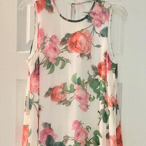 Calvin Klein Rose Floral Pattern Sleeveless Shift Dress Womens Size 2